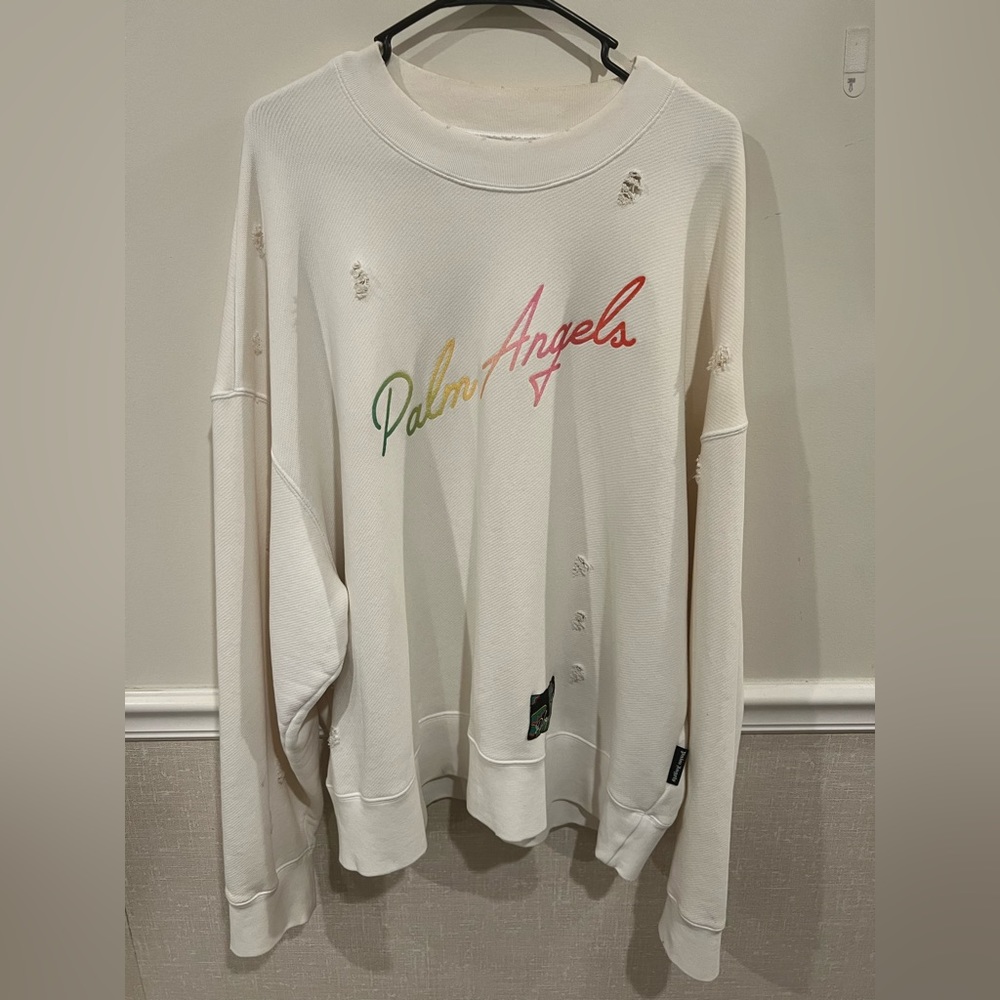 *Rare* White Distressed multicolor Miami Logo Palm Angeles crew neck